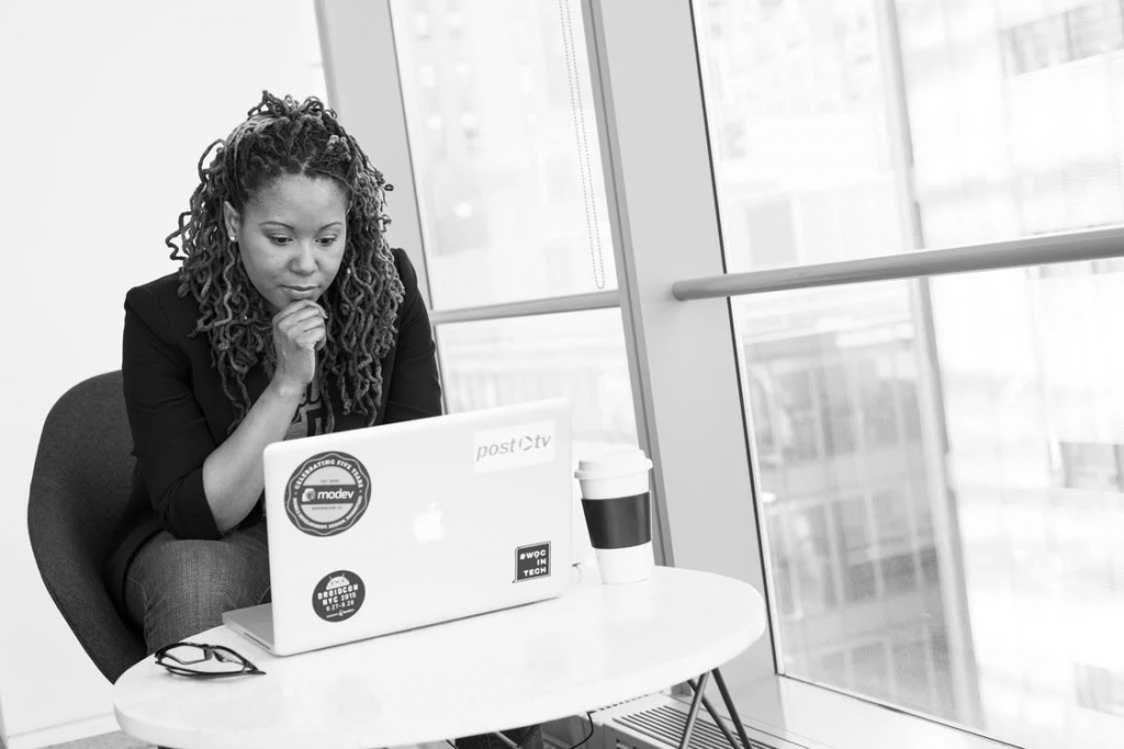 African American adult student with a laptop