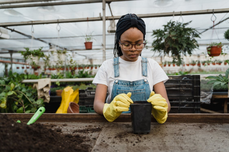 An individual who is gardening